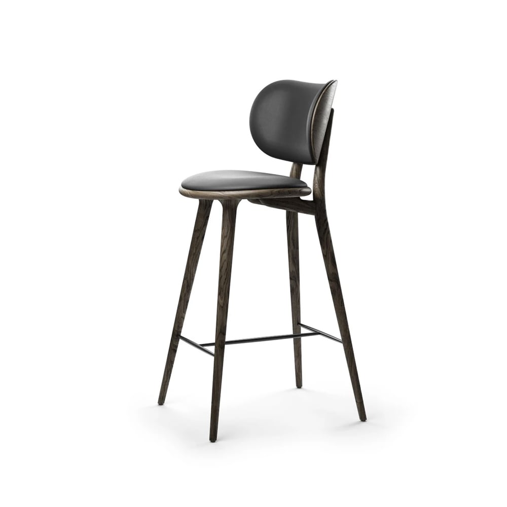 Mater High Stool Backrest barstol lav skinn svart, sirka grey eikestativ