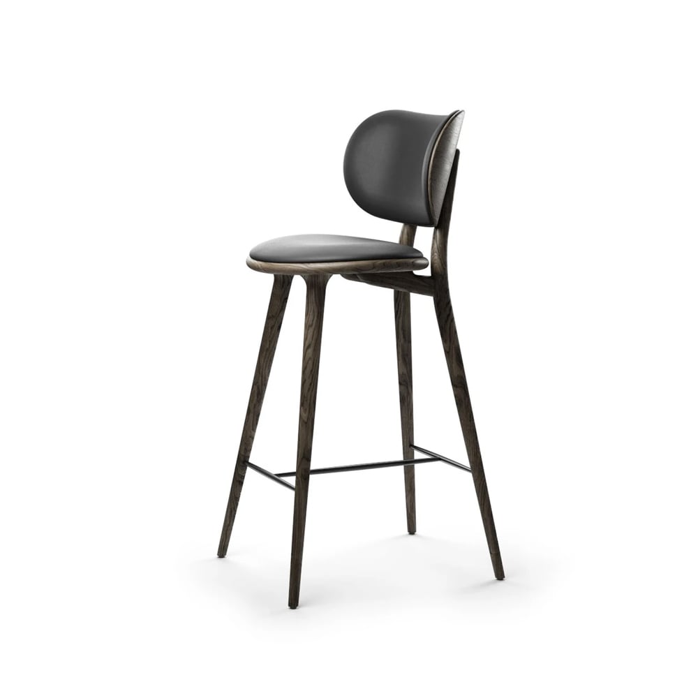 Bilde av Mater Mater High Stool Backrest barstol lav skinn svart sirka grey eikestativ