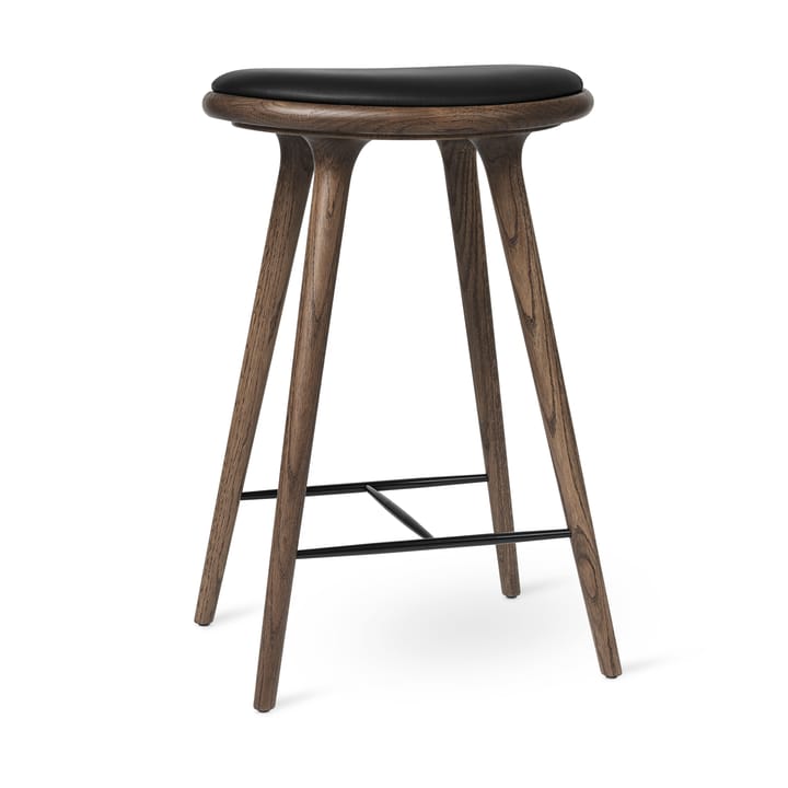 Mater high stool barkrakk lav 69 cm - skinn, svart, brunbeiset eikestativ - Mater