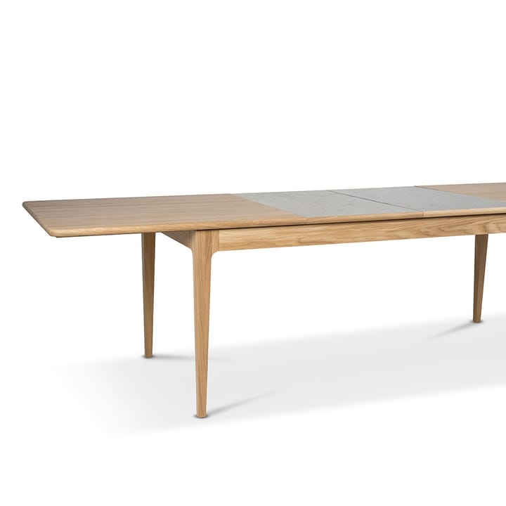 Höllviken spisebord, eik hvitpigmentert mattlakk, 2 ilegg, beige mdf à 50 cm Mavis