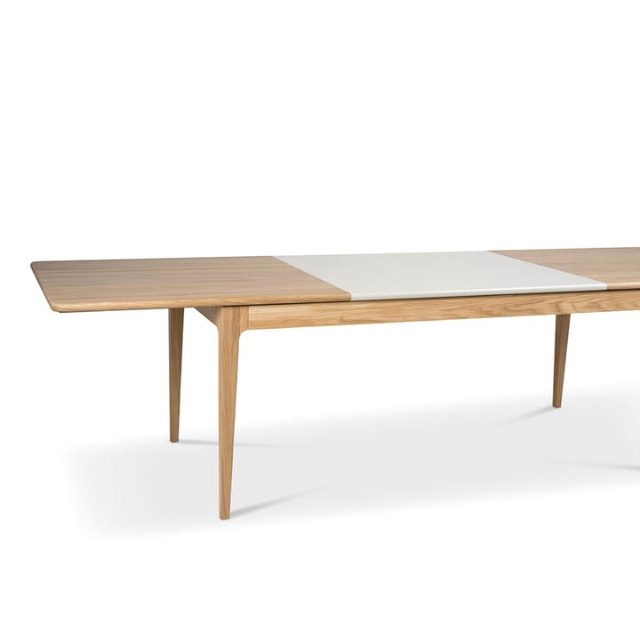 Höllviken spisebord, eik hvitpigmentert mattlakk, 2 ilegg, beige mdf à 50 cm Mavis