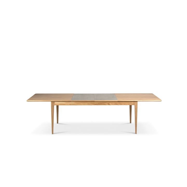Höllviken spisebord - eik hvitpigmentert mattlakk, 2 ilegg, kalkstein á 50 cm - Mavis
