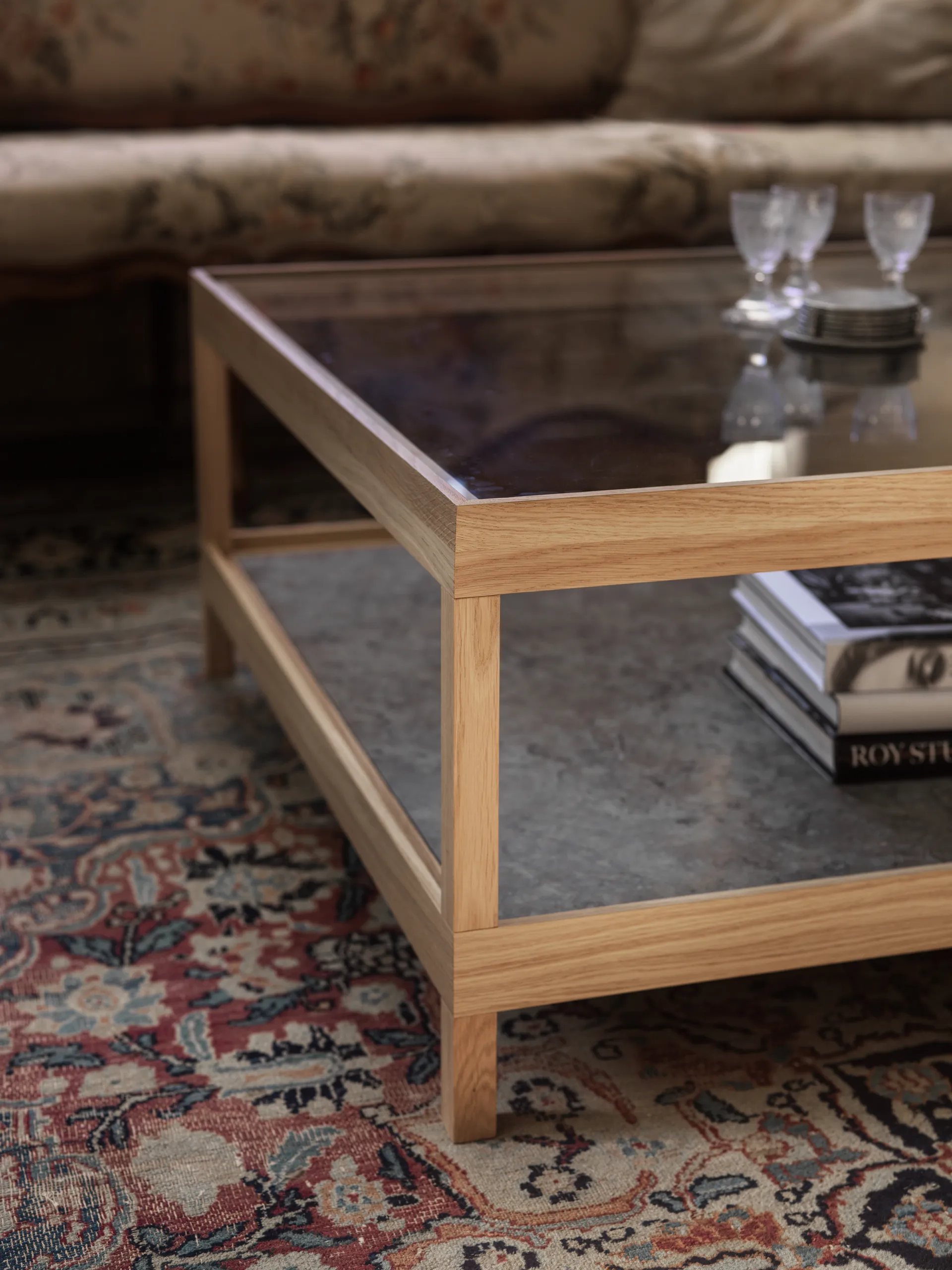 Ima sofabord 90x90 cm, Hvitpigmentert mattlakkert eik, kalkstein Mavis