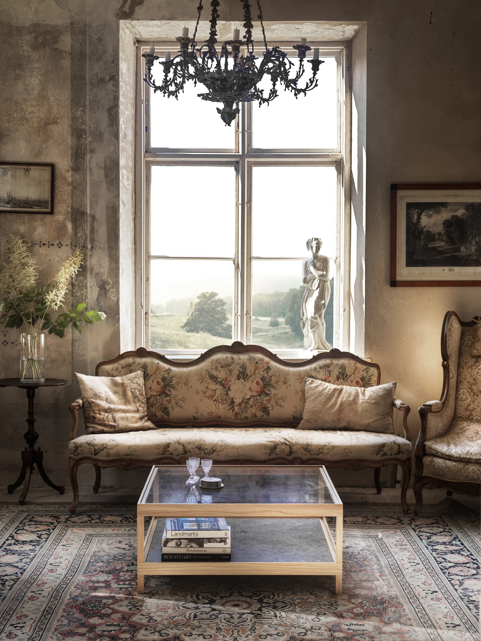 Ima sofabord 90x90 cm, Hvitpigmentert mattlakkert eik, kalkstein Mavis