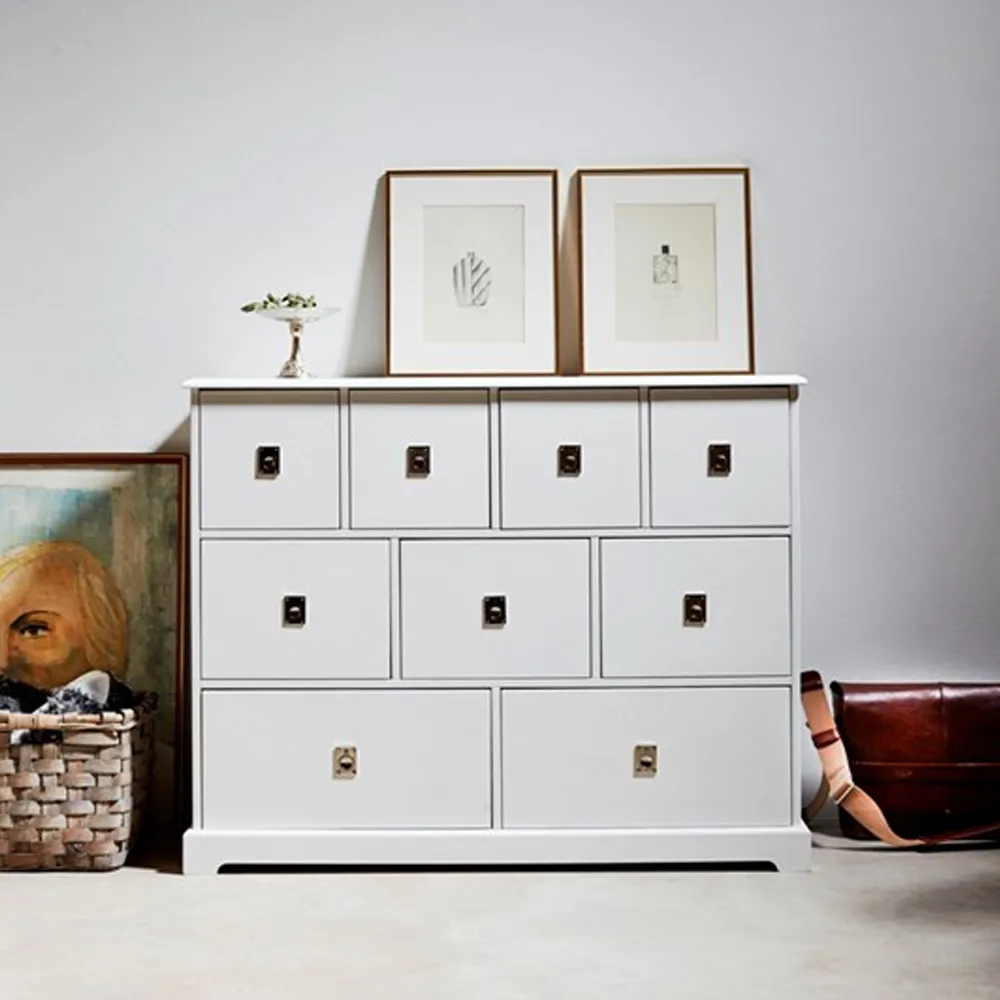 Smögen kommode, hvitt, 9 skuffer, krom Mavis