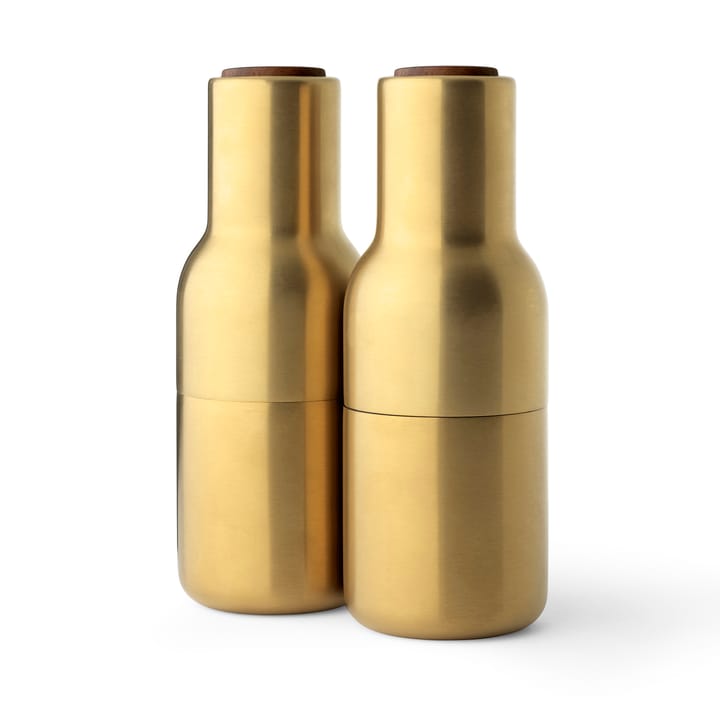 Bottle Grinder krydderkvern metall 2-stk. - Brushed brass (valnøttlokk) - MENU