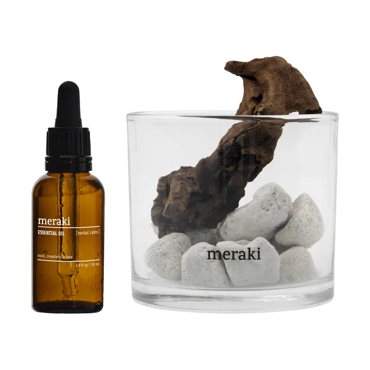 Meraki duftspreder lavastein og tre inkl. olje - Herbal calm, Hvit - Meraki