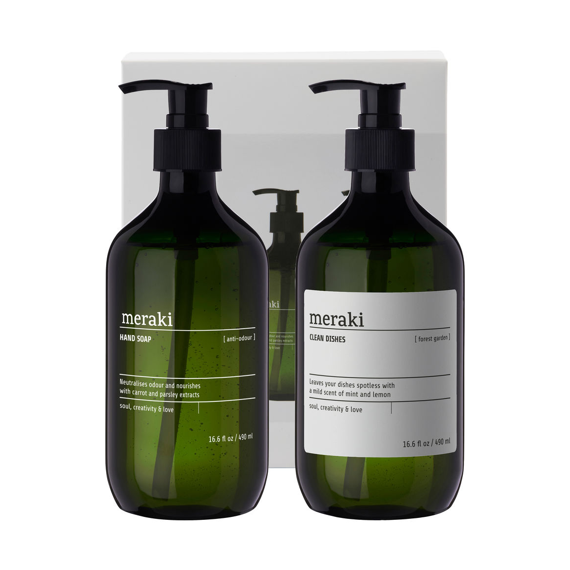 Meraki gavesett håndsåpe og oppvaskmiddel Anti-odor-forest garden