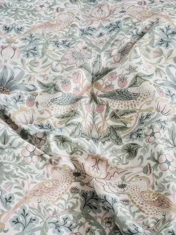 Morris & Co. Strawberry Thief Dynetrekk - Grønn, 150x210 cm - Mille Notti