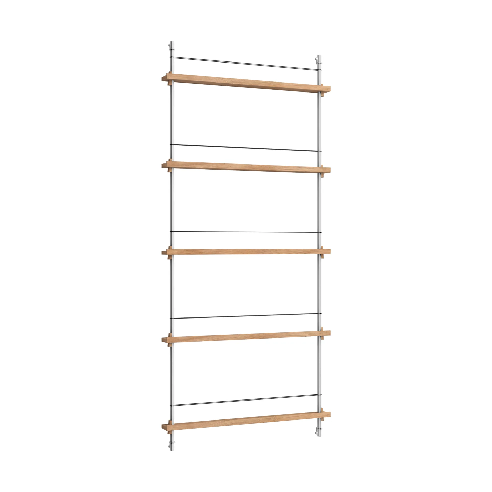 Magazine Shelving avisstativ, Eik-rustfritt stål, 85x180x7 cm, MS.180.1 MOEBE