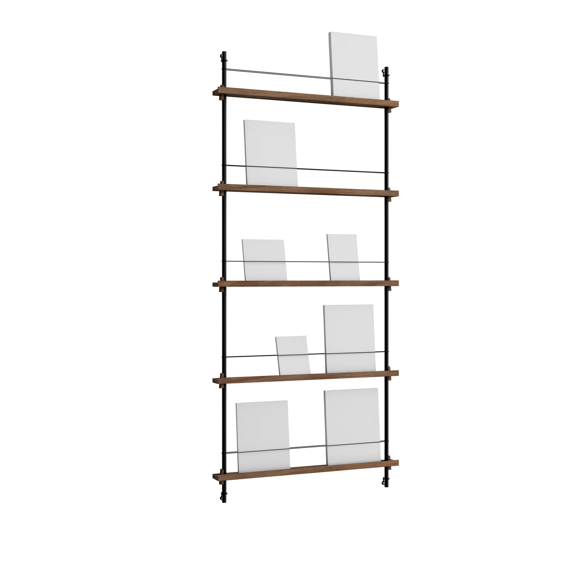 Magazine Shelving avisstativ, Røkt eik-black, 85x180x7 cm, MS.180.1 MOEBE