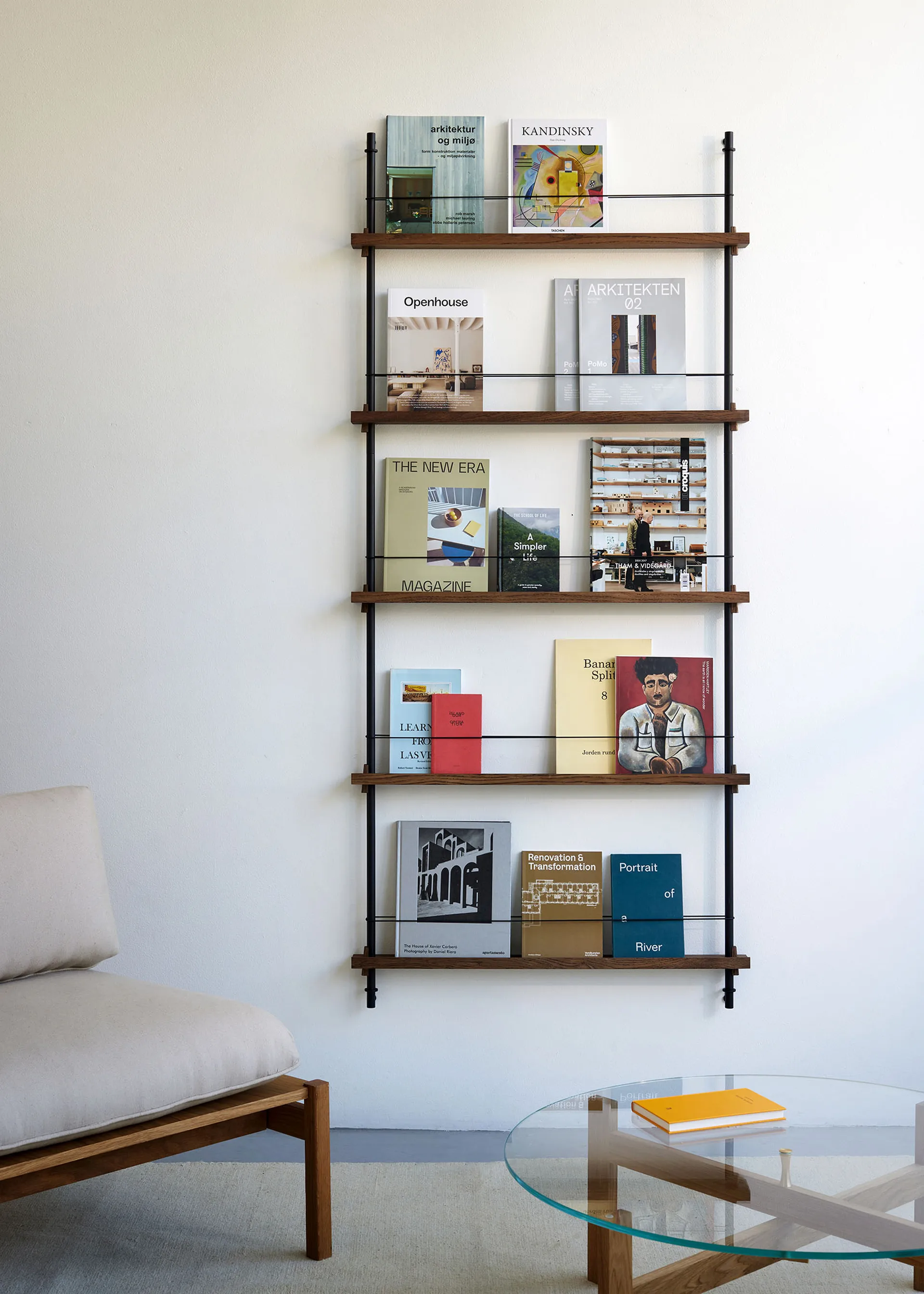 Magazine Shelving avisstativ, Røkt eik-black, 85x180x7 cm, MS.180.1 MOEBE