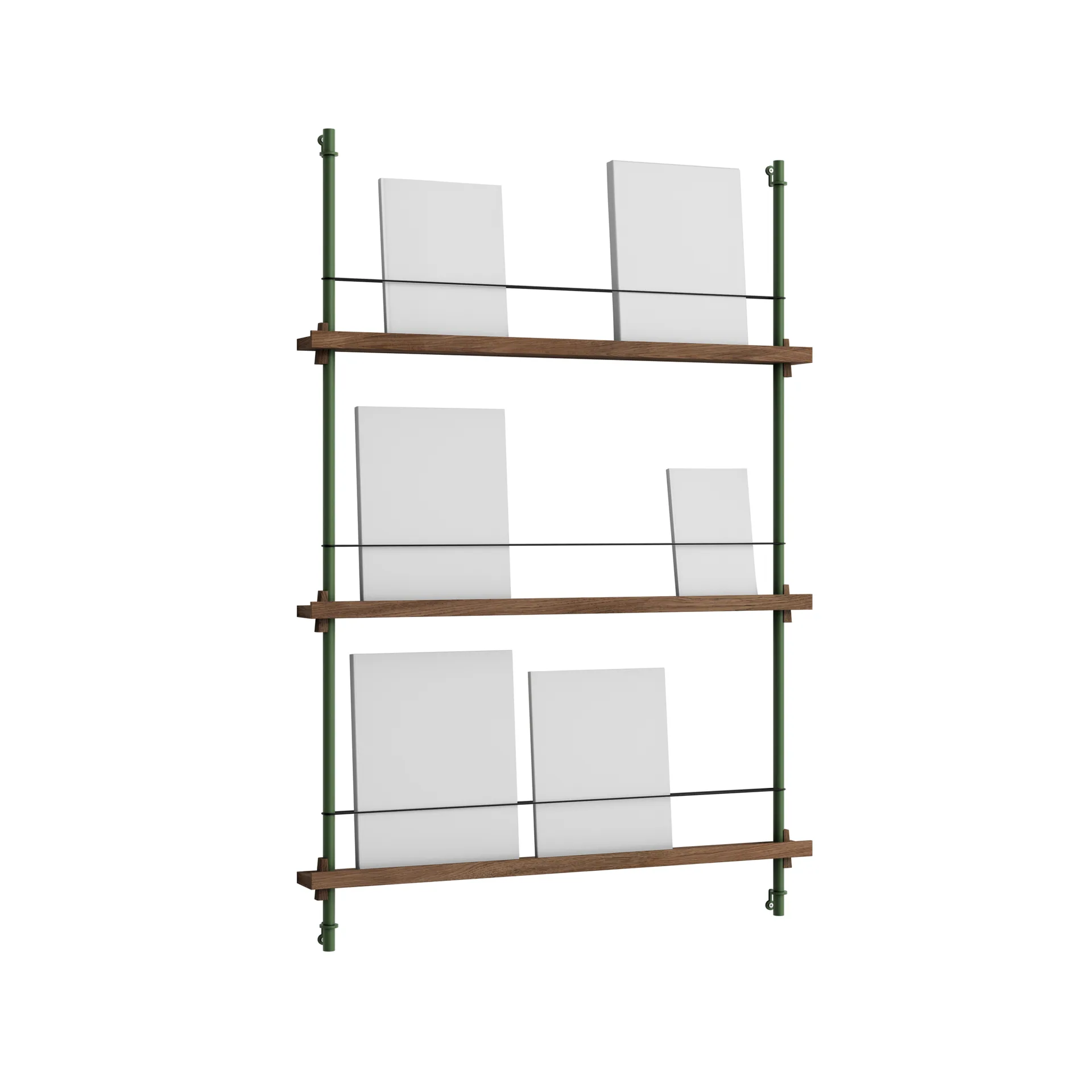 Magazine Shelving avisstativ, Røkt eik-pine green, 85x115x7 cm, MS.115.1 MOEBE