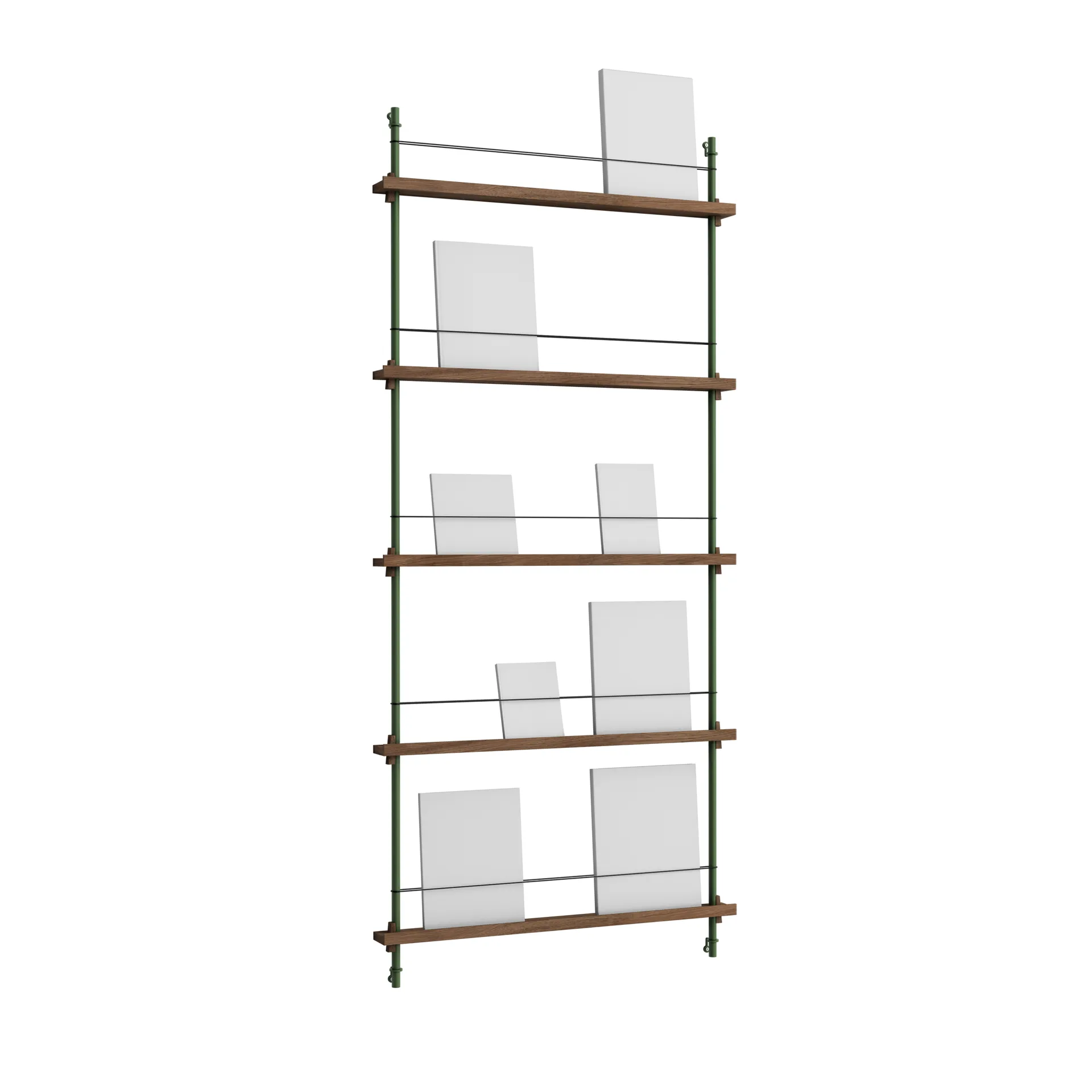 Magazine Shelving avisstativ, Røkt eik-pine green, 85x180x7 cm, MS.180.1 MOEBE