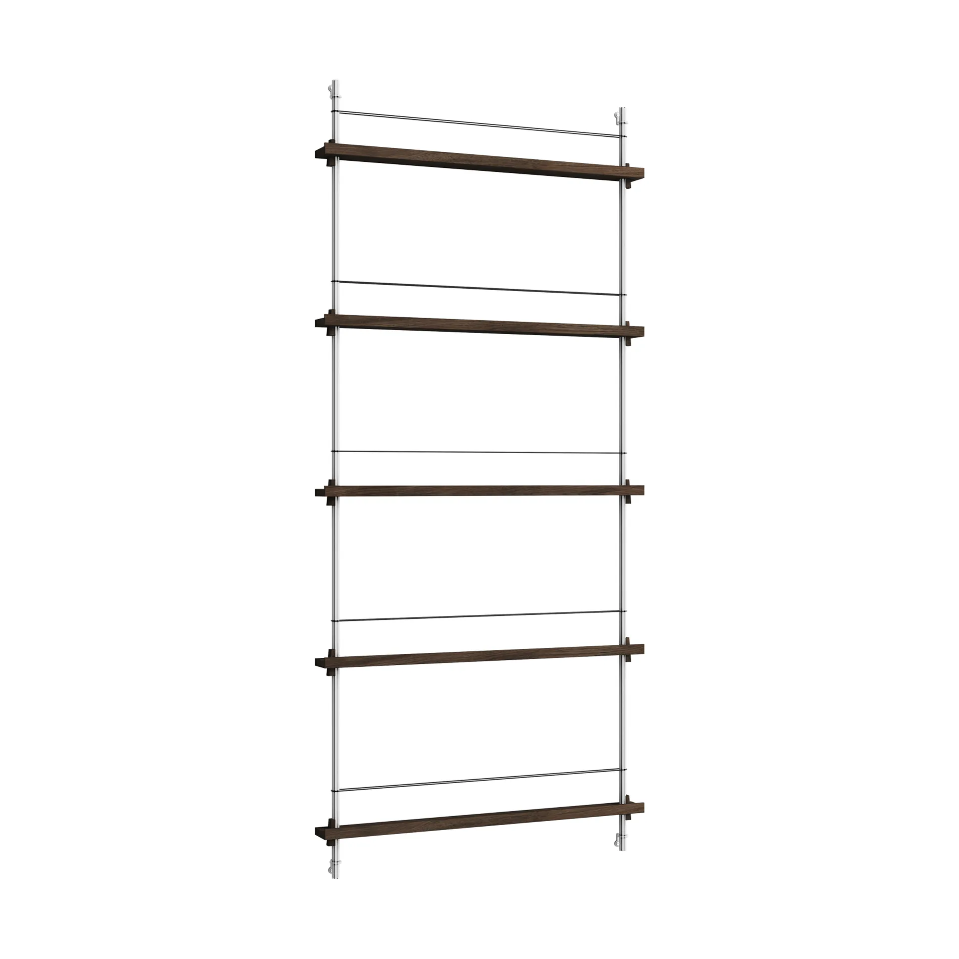 Magazine Shelving avisstativ, Røkt eik-rustfritt stål, 85x180x7 cm, MS.180.1 MOEBE