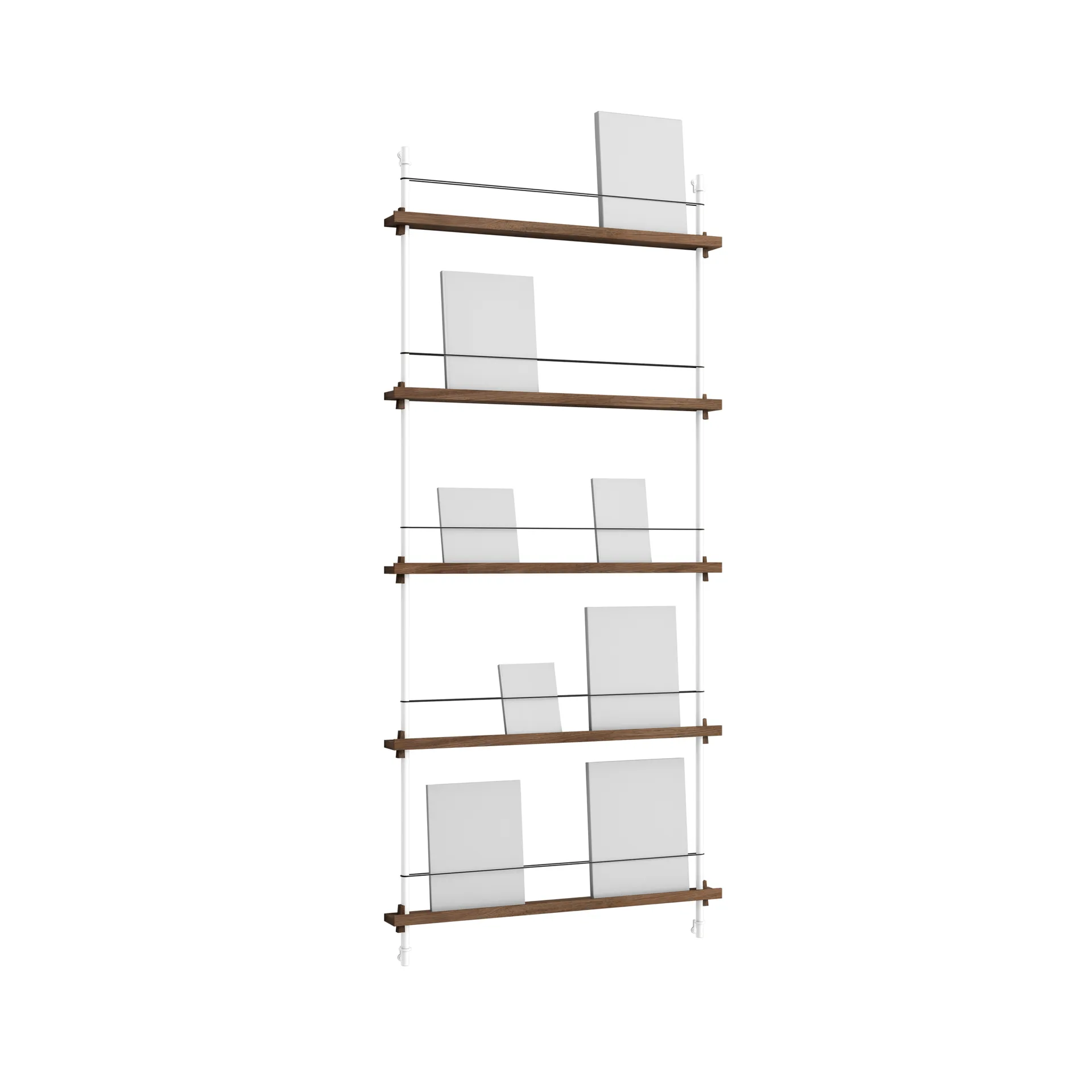 Magazine Shelving avisstativ, Røkt eik-white, 85x180x7 cm, MS.180.1 MOEBE