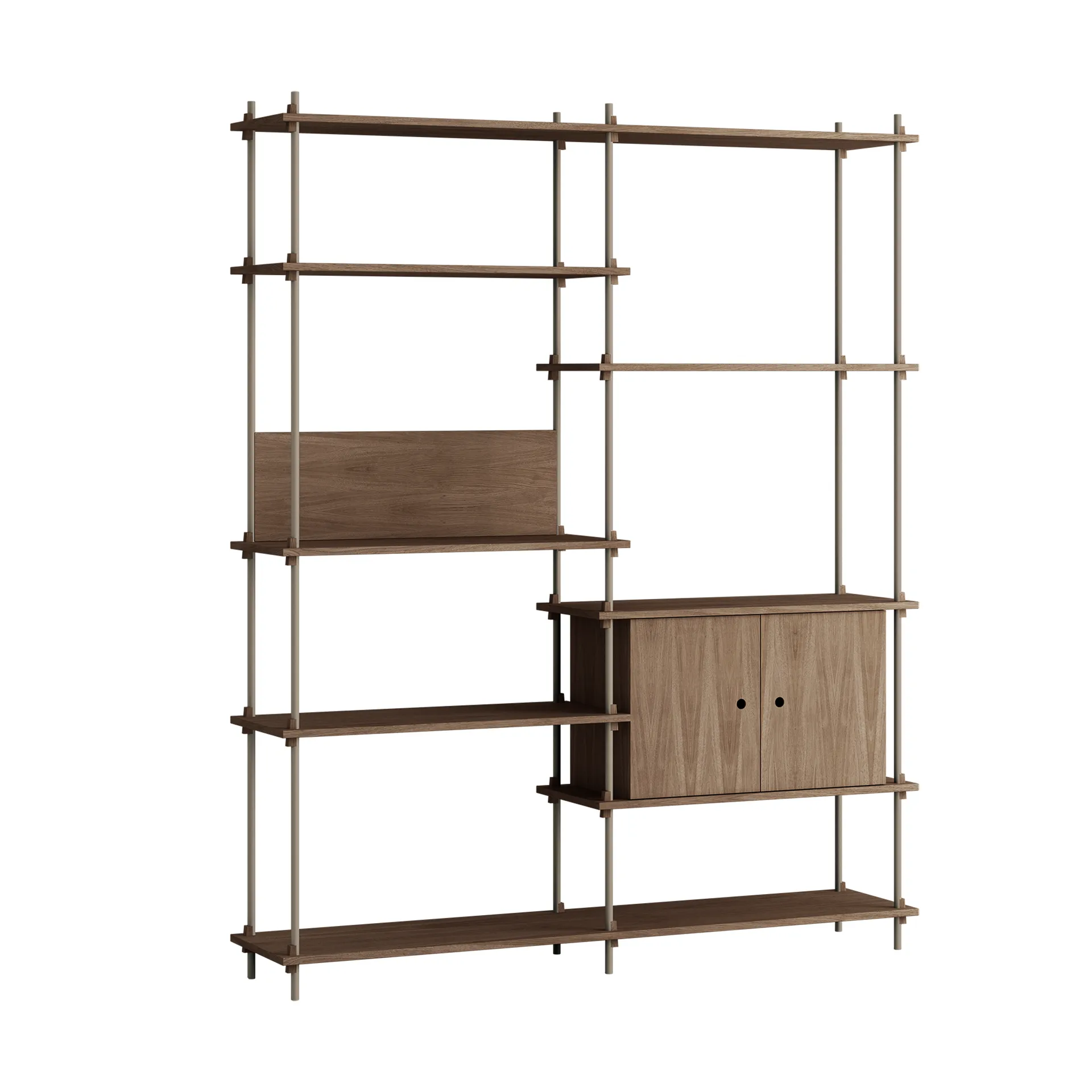 Shelving System hylle med skap, Røkt eik-warm grey, 163x200x35 cm, S.200.2.C MOEBE