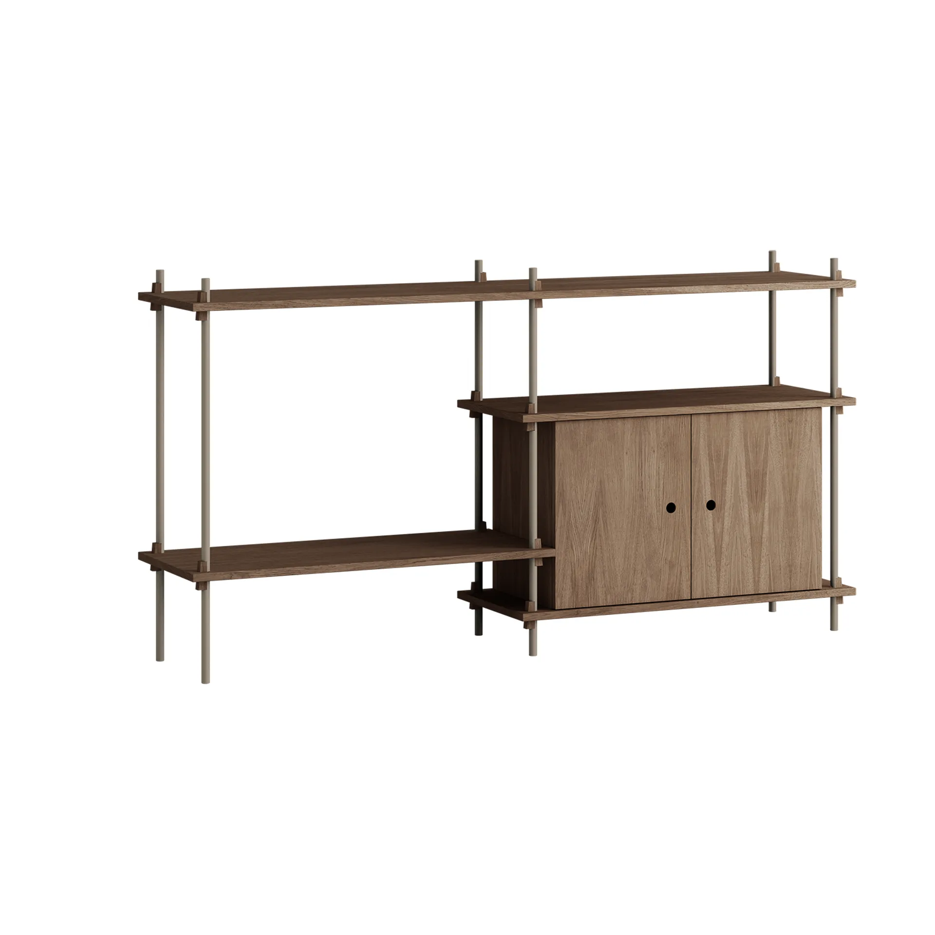 Shelving System hylle med skap, Røkt eik-warm grey, 163x85x35 cm, S.85.2.C MOEBE