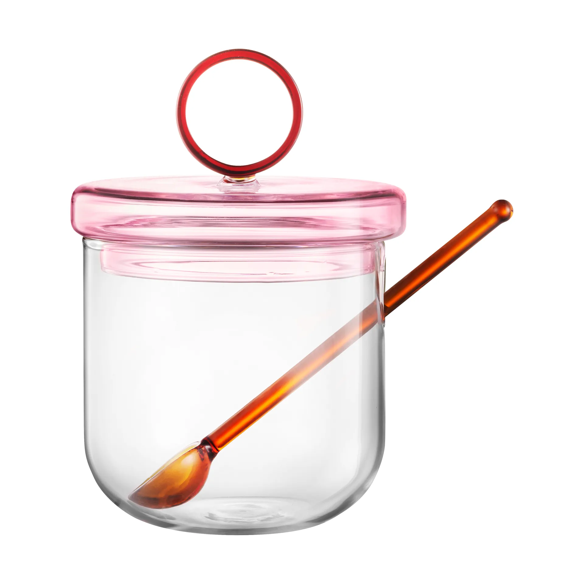 Loop sukkerskål inkl. skje Ø14 cm, Klar-pink-amber Muurla