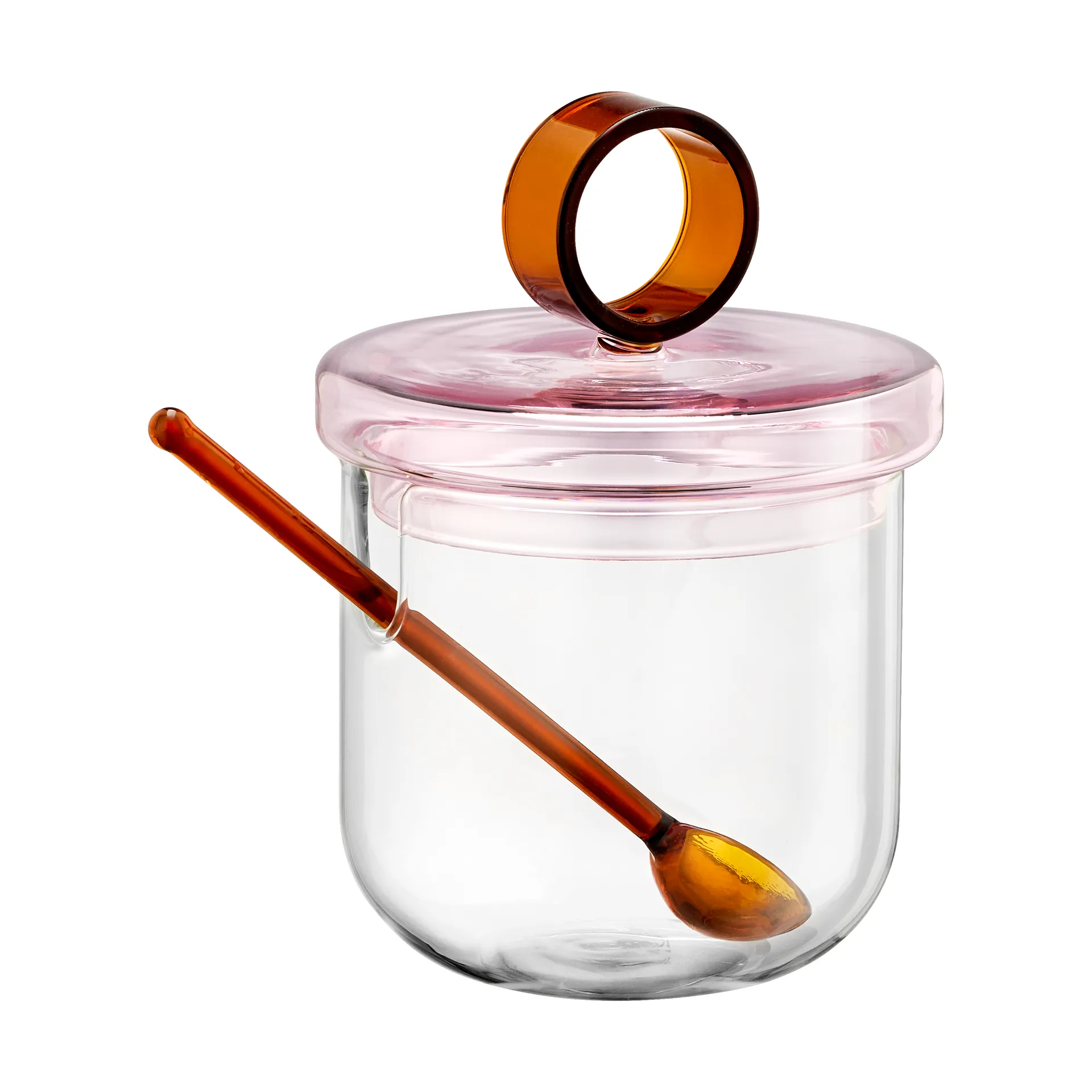 Loop sukkerskål inkl. skje Ø14 cm, Klar-pink-amber Muurla