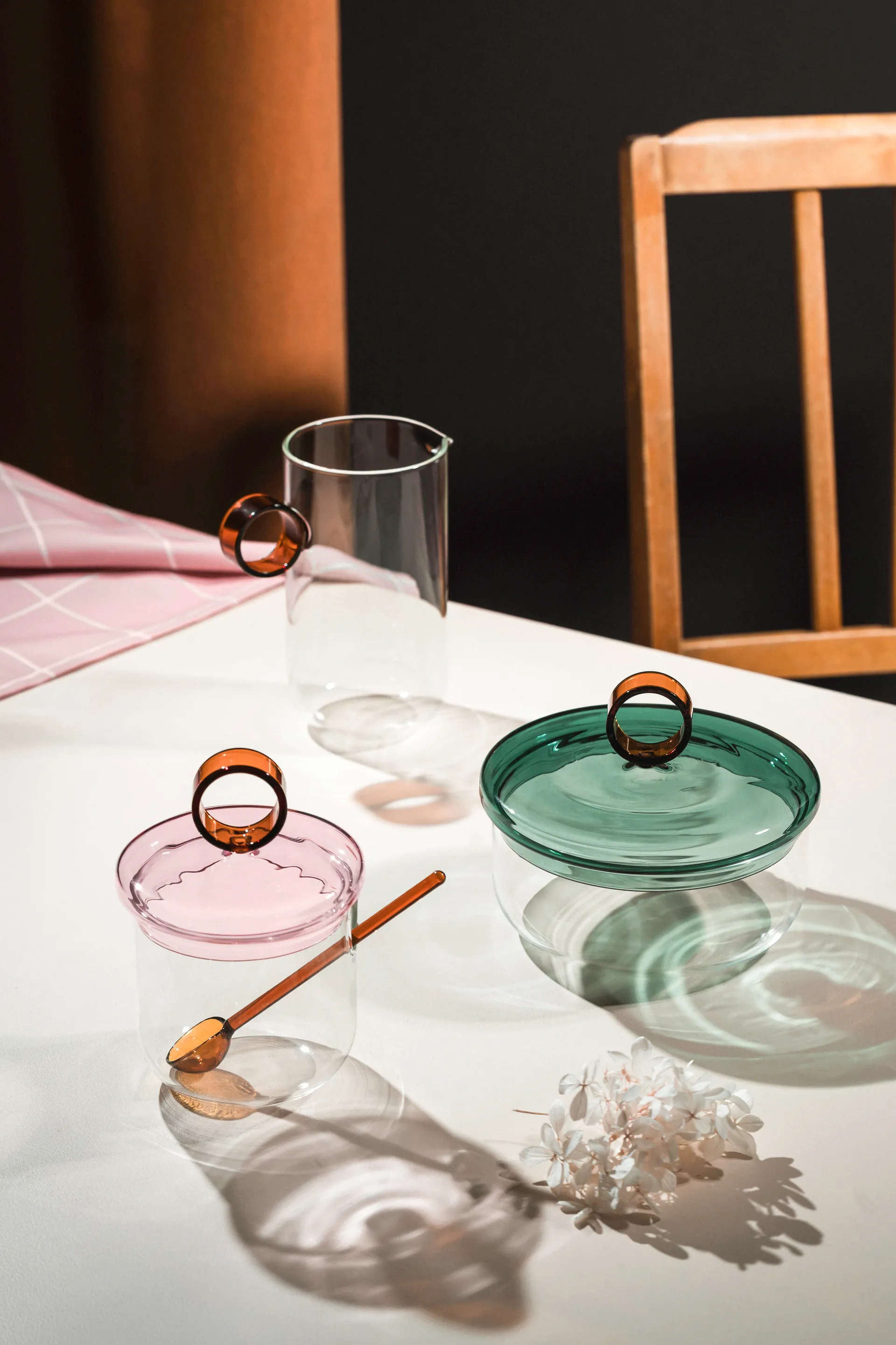 Loop sukkerskål inkl. skje Ø14 cm, Klar-pink-amber Muurla