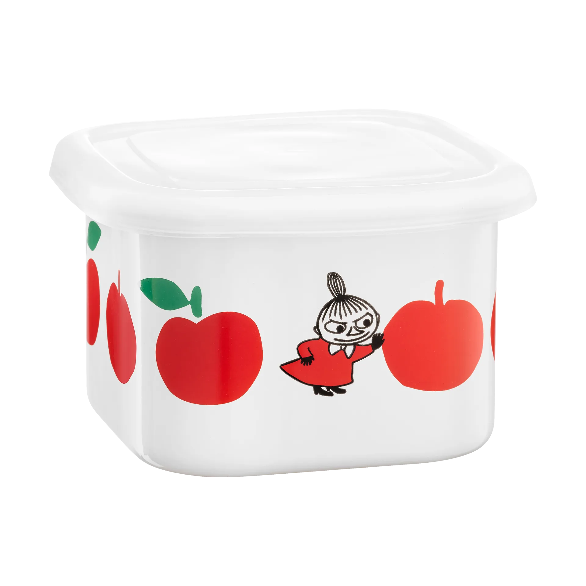 Mumin emaljeboks med lokk 0,67 L, Joyfull Apples-rød Muurla