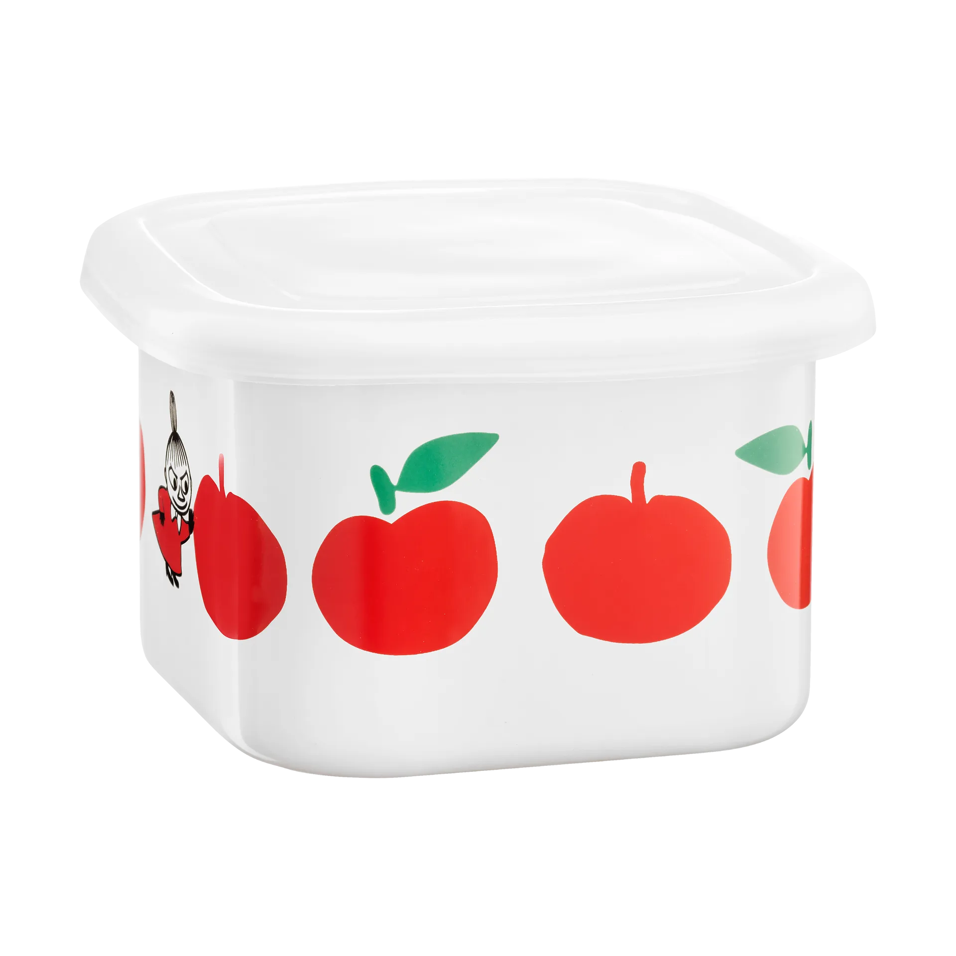 Mumin emaljeboks med lokk 0,67 L, Joyfull Apples-rød Muurla