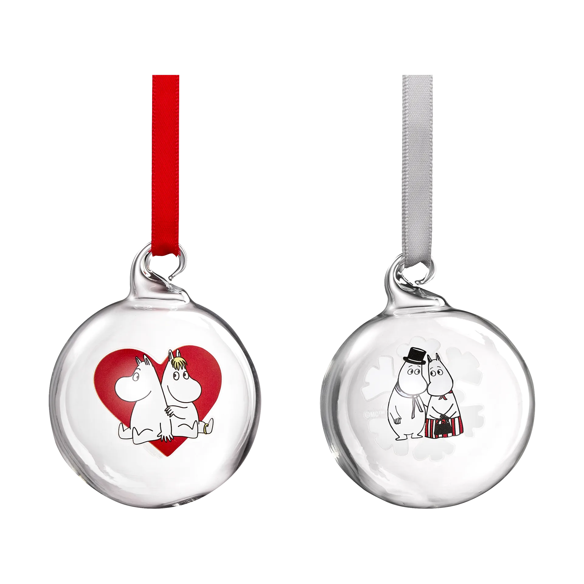 Mumin julekule Ø5 cm 2 deler, Heart-snowflake Muurla