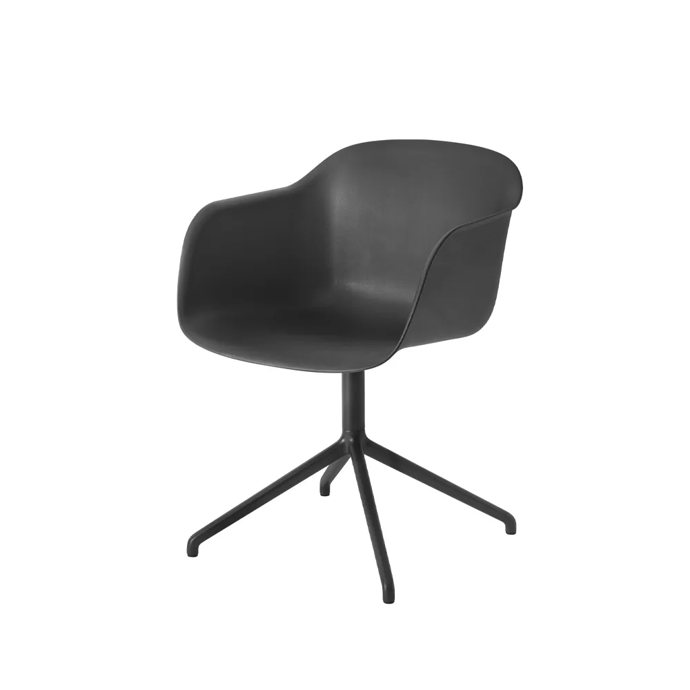 Fiber armchair med dreibar kontorfot som kan svinges, Black-anthracite black base Muuto