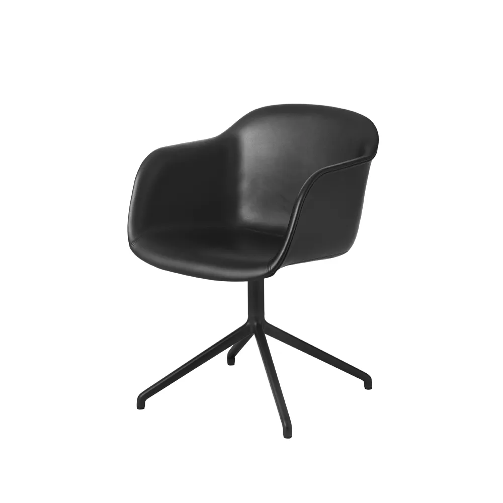 Fiber armchair med dreibar kontorfot som kan svinges, Black leather-anthracite black Muuto