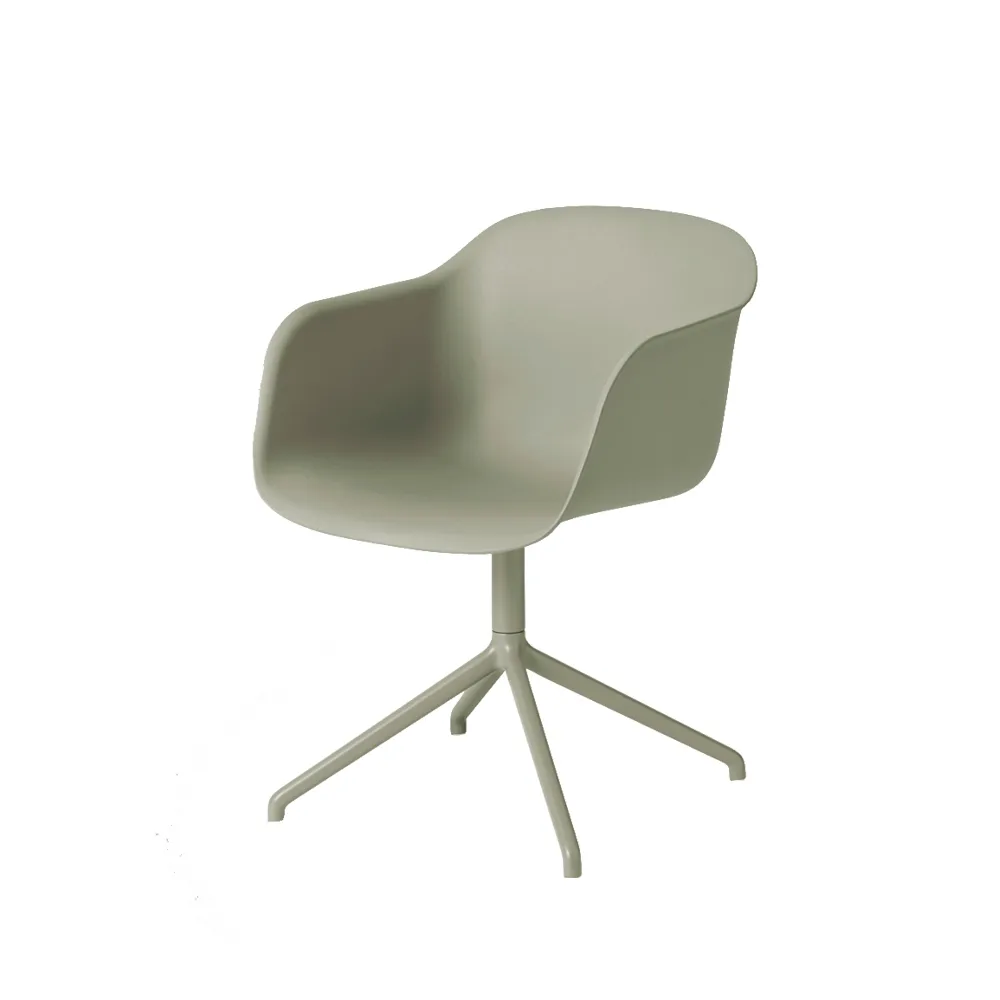 Fiber armchair med dreibar kontorfot som kan svinges, dusty green, grønt stativ Muuto