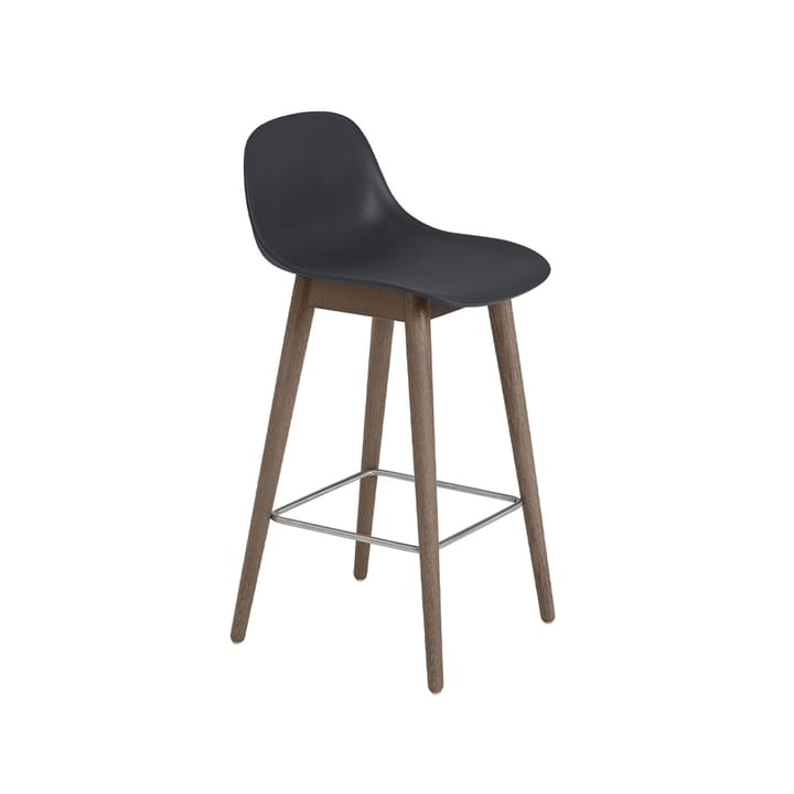 Fiber barstol med ryggstøtte 65 cm - Black-mørkebrunbeisede ben - Muuto