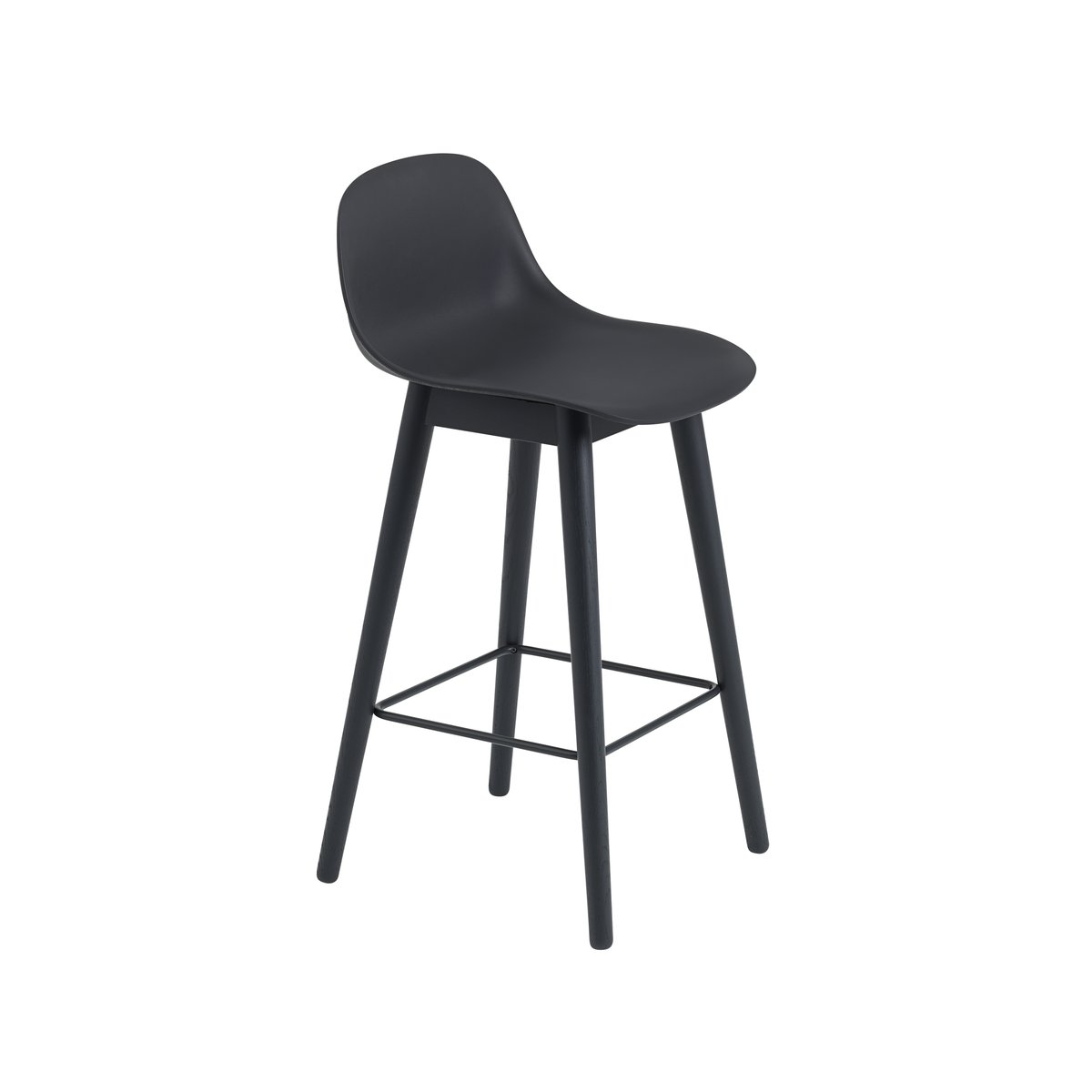 Bilde av Muuto Fiber barstol med ryggstøtte 65 cm Black-sorte ben