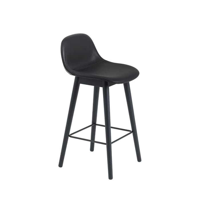 Fiber barstol med ryggstøtte 75 cm, Black leather-sorte ben Muuto