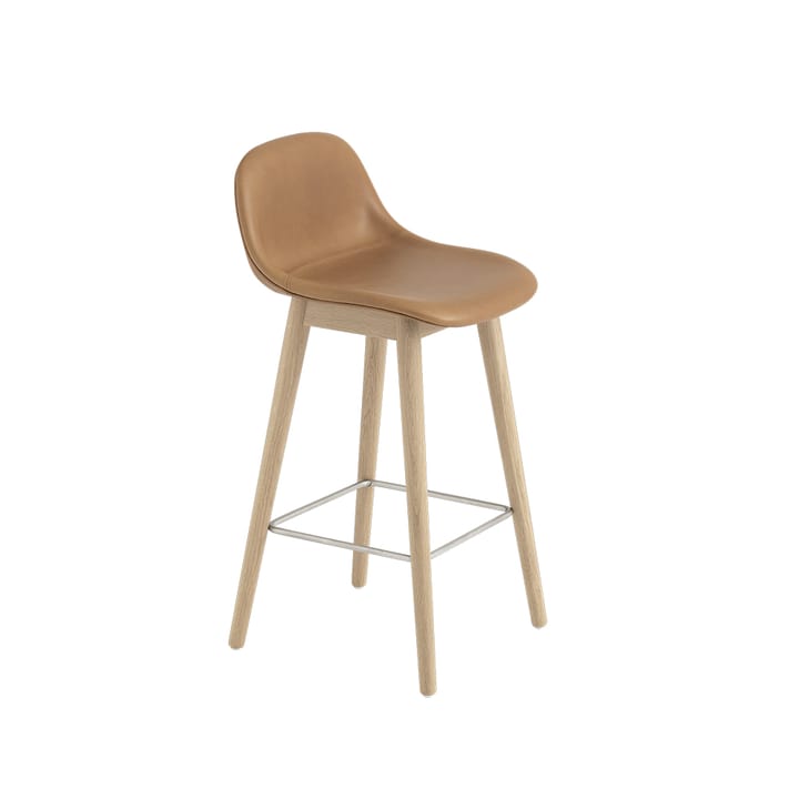 Fiber barstol med ryggstøtte 75 cm - Cognac leather-eikeben høy - Muuto