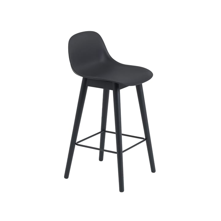 Fiber barstol med ryggstøtte - black, sorte ben, lav - Muuto