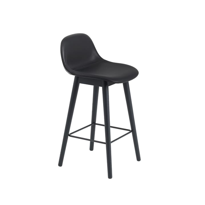 Fiber barstol med ryggstøtte - skinn black, sorte ben, høy - Muuto
