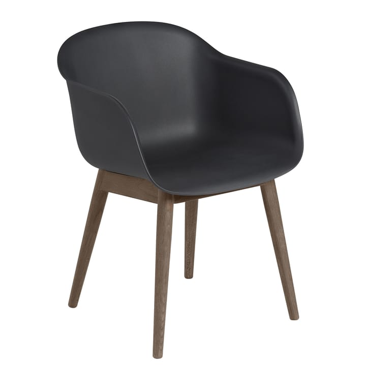 Fiber Chair stol med armstøtte og trebein - Black-stained dark brown - Muuto