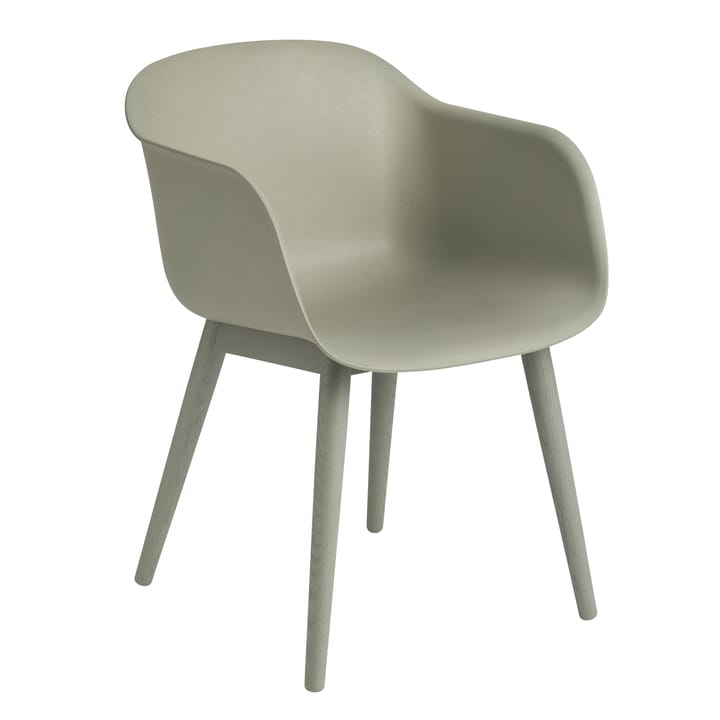 Fiber Chair stol med armstøtte og trebein - dusty green - Muuto