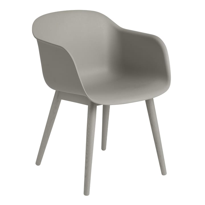 Fiber Chair stol med armstøtte og trebein - grå - Muuto