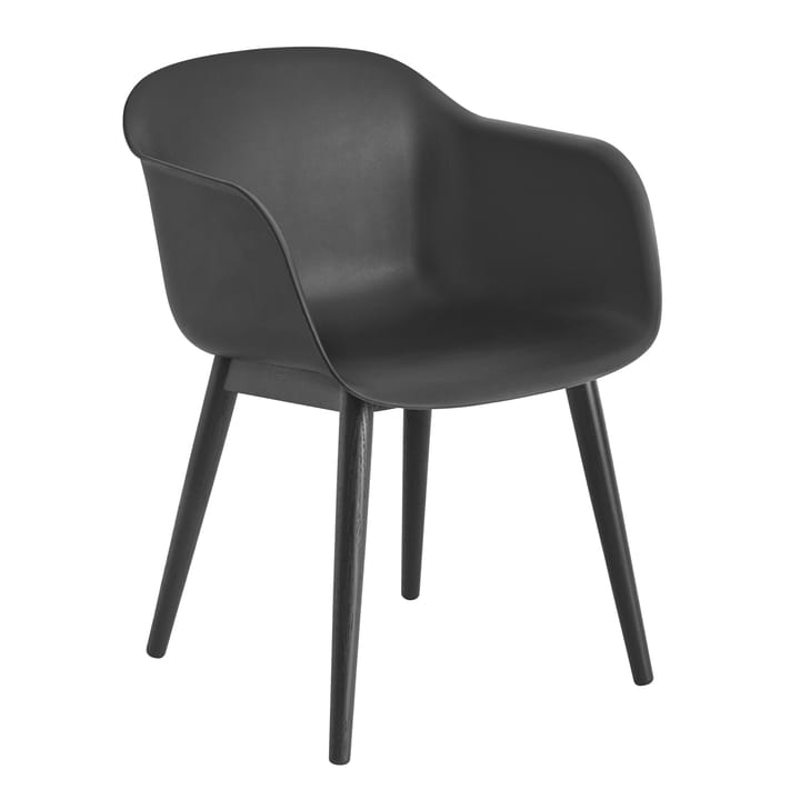Fiber Chair stol med armstøtte og trebein - svart - Muuto