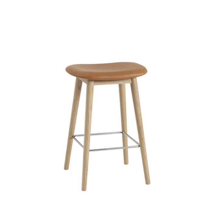 Fiber counter stool 65 cm - skinn cognac, eikeben - Muuto
