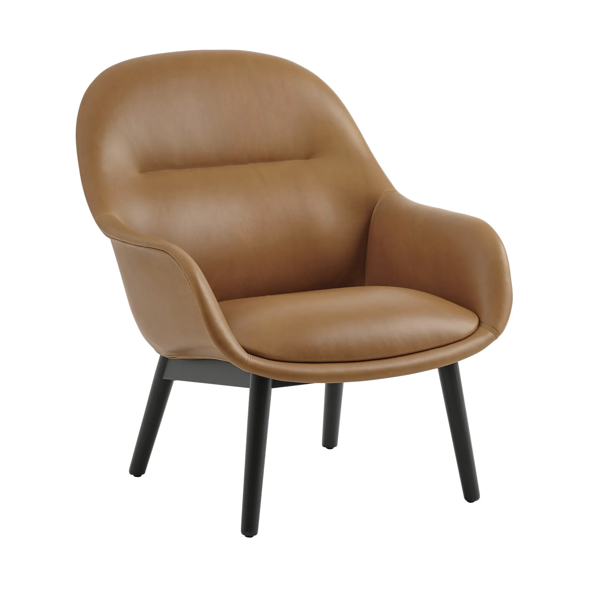 Fiber Lounge lenestol med eikeben, Refine leather cognac-black Muuto