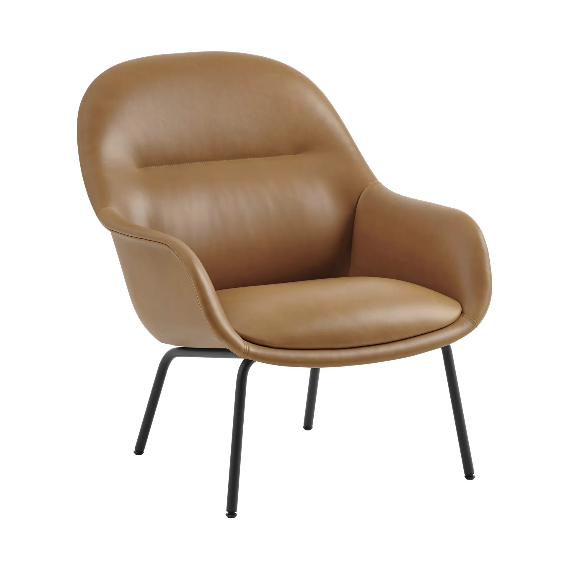 Fiber Lounge lenestol med stålben, Refine leather cognac-black Muuto