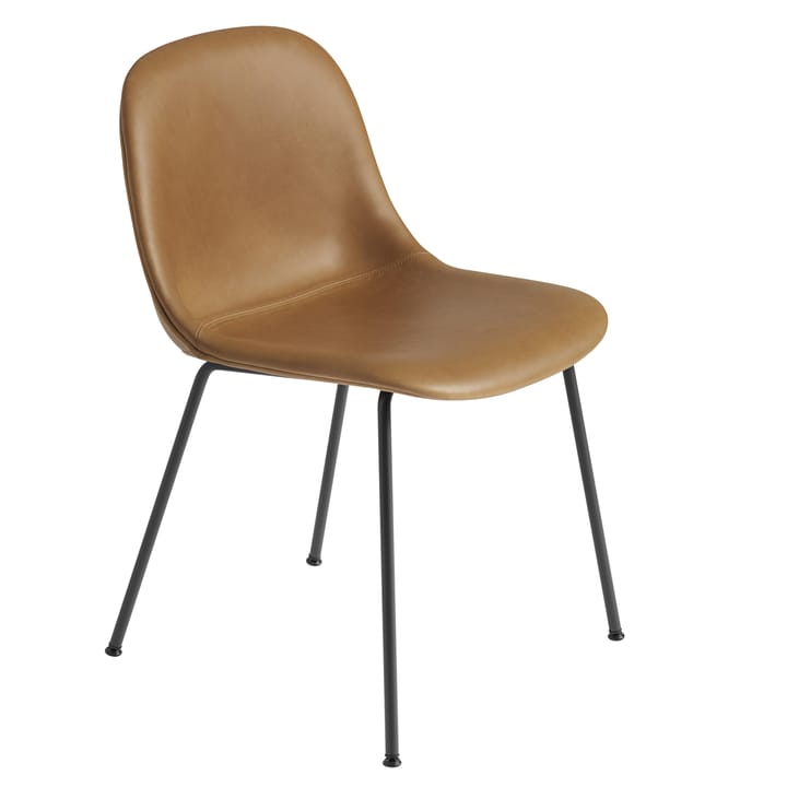 Fiber Side Chair med metallben - brunt skinn - Muuto