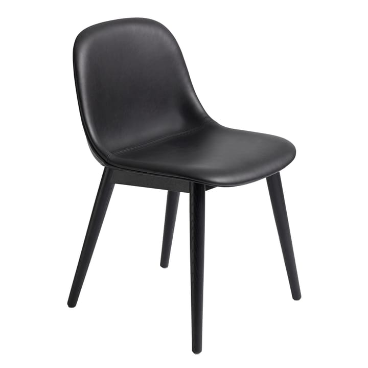 Fiber Side Chair stol med trebein - Black leather-black - Muuto