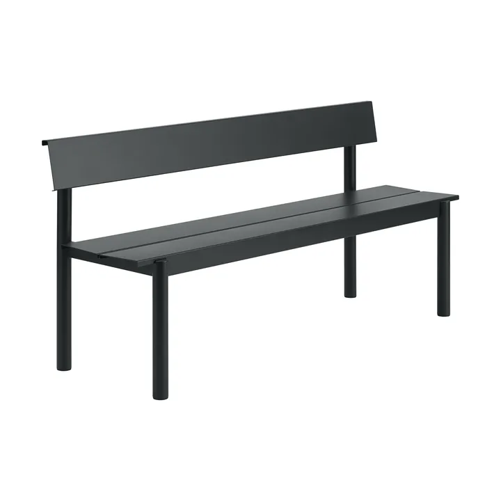 Linear Steel benk med ryggstøtte - Black, 170x34 cm - Muuto