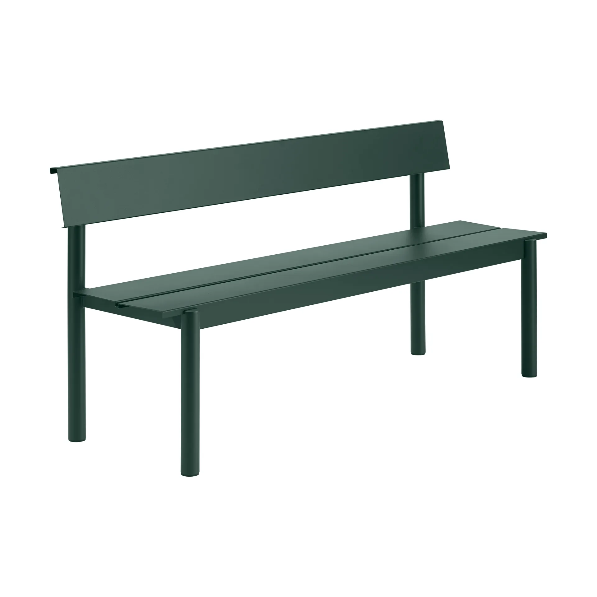 Linear Steel benk med ryggstøtte, Dark green, 170x34 cm Muuto