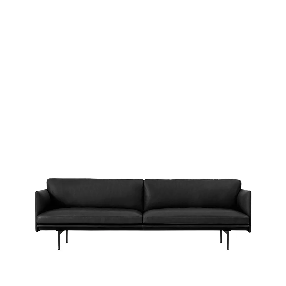 Outline 3-seters sofa skinn, Refine black-svarte ben Muuto