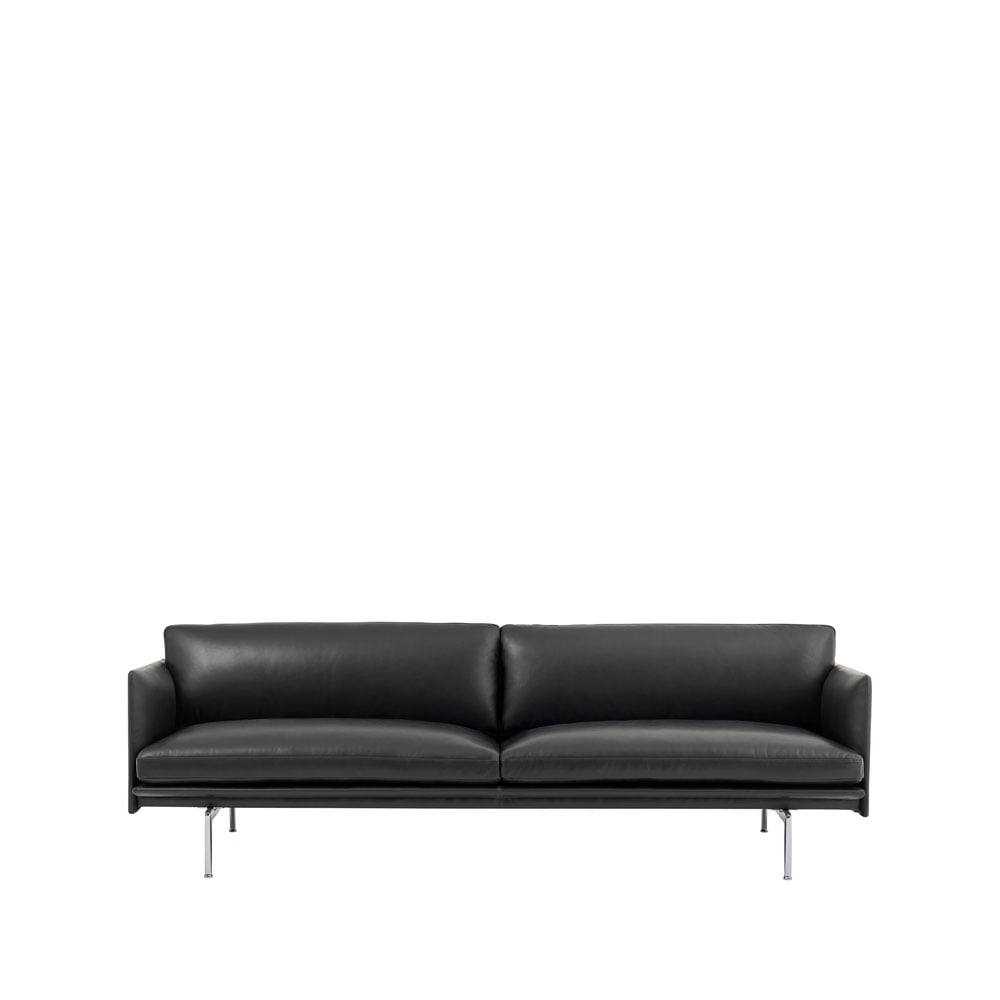Muuto Outline 3-seters sofa skinn Refine svart-aluminiumsben